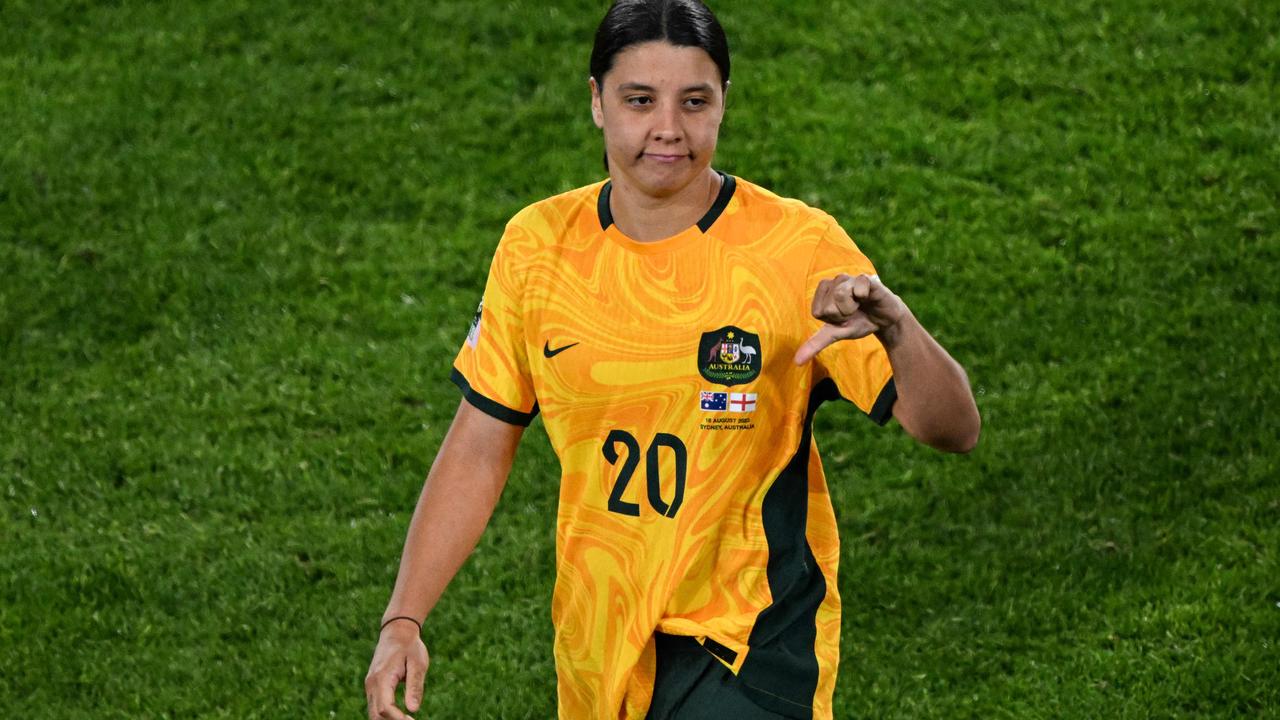 Australia's forward Sam Kerr reacts after defeat