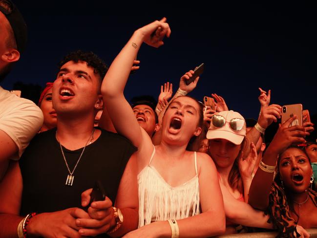 Festival goers at the Fomo Music Festival at Parramatta Park today with a heavy police presence searching for drugs. A 19 year old girl has died in Westmead hospital after attending the concert. Picture: David Swift.