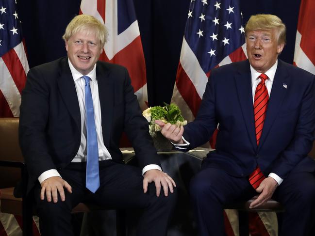 Donald Trump meets with Boris Johnson at the United Nations General Assembly. Picture: AFP