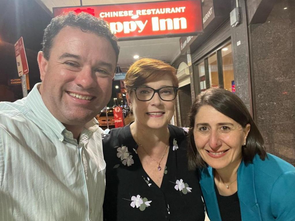 Gladys Berejiklian appears for the first time on the election campaign trail dining with Penrith MP Stuart Ayres and his wife, federal Senator Marise Payne. Picture: Instagram