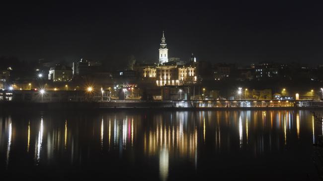 The old part of Belgrade, known as Savamala, is reflected in the Sava River in Belgrade.