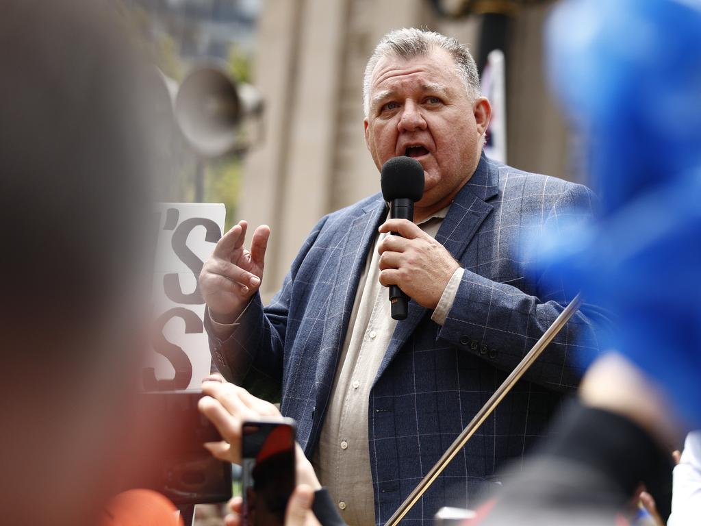 Craig Kelly speaks during a rally against the Victorian government's proposed pandemic laws in Melbourne. Picture: NCA NewsWire / Daniel Pockett