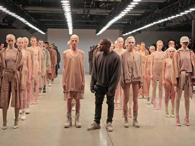 Kanye West poses during the finale of Yeezy Season 2 during New York Fashion Week. Picture: Getty