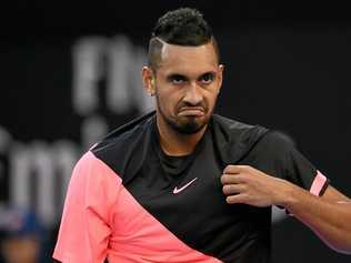 Nick Kyrgios of Australia in reacts against Rogerio Dutra Silva  during round one, on day one of the Australian Open tennis tournament, in Melbourne, Monday, January 15, 2018. (AAP Image/Dean Lewins) NO ARCHIVING, EDITORIAL USE ONLY. Picture: DEAN LEWINS