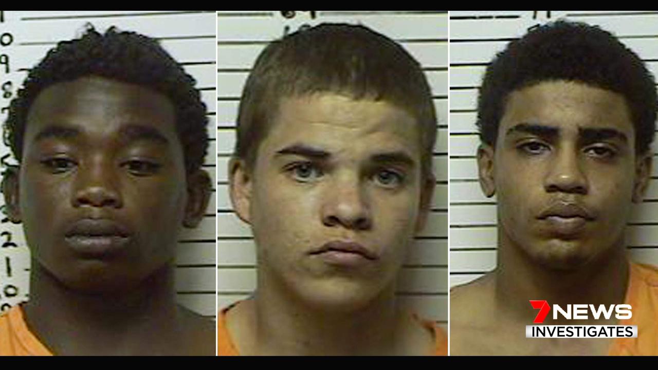 The three teens convicted for the murder of Australian student Chris Lane in Oklahoma, from left, James Edwards, Michael Jones and Chancey Luna. Picture: 7 NEWS