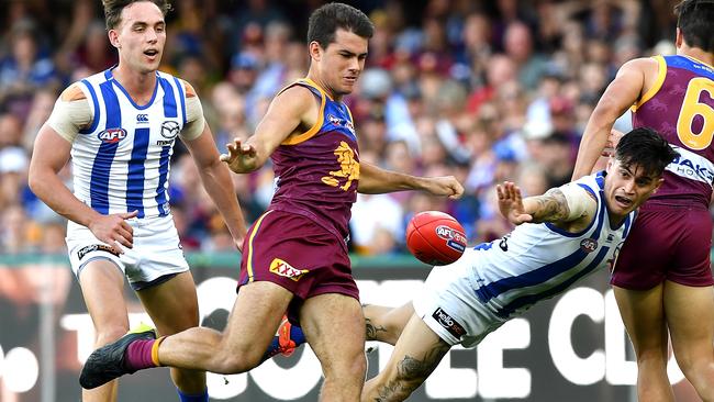 Brandon Starcevich in action on his AFL debut.