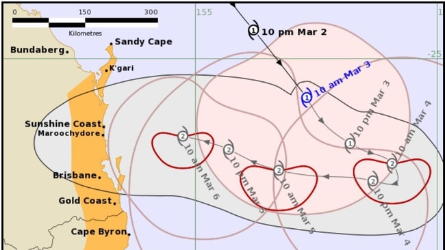 Tropical Cyclone Alfred projection, Bureau of Meteorology March 3, 2025.