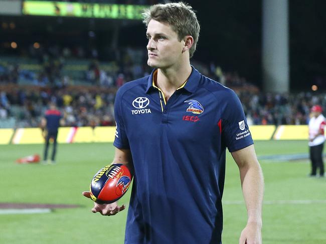 29/03/18 - AFL - Adelaide Crows v Richmond at Adelaide Oval.  Matt Crouch who injured his hamstring during the game. Picture SARAH REED