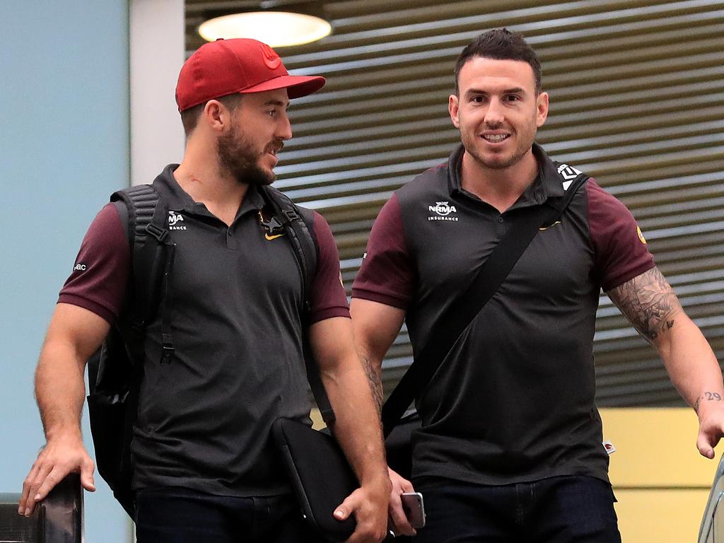 Ben Hunt, Darius Boyd and the Brisbane Broncos return to Brisbane after a close semi final loss to the Cowboys. Pics adam Head