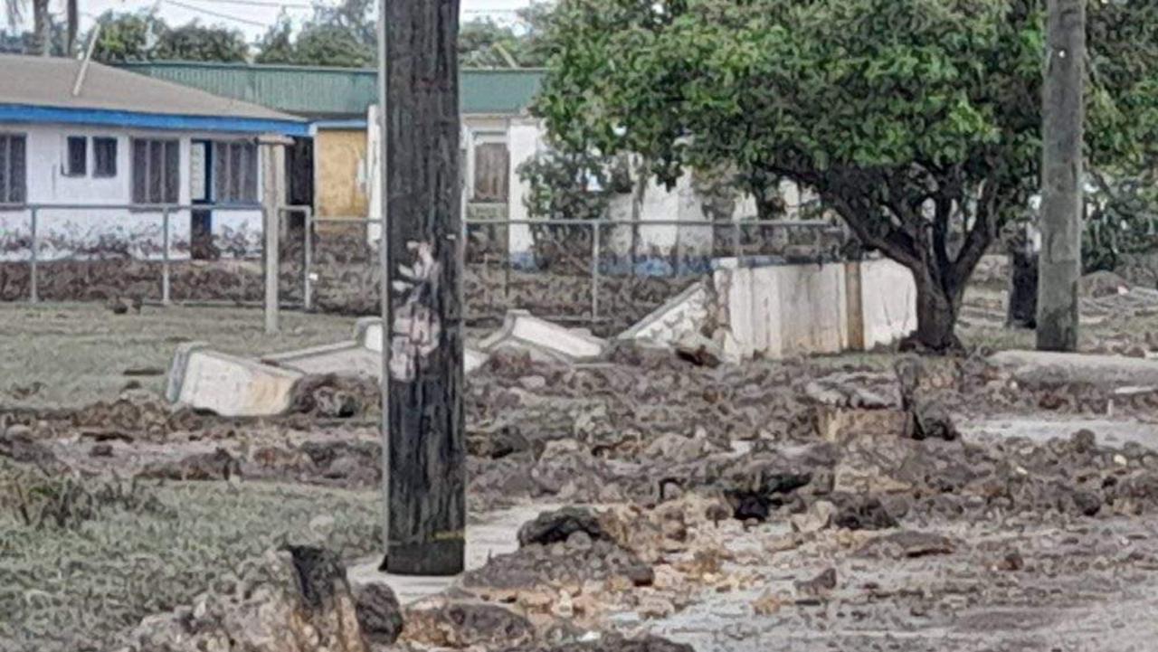 Destruction seen in Tonga after a volcano erupted below the surface of the ocean on Saturday, January 15. Picture: Haloti Ulufonua/Facebook