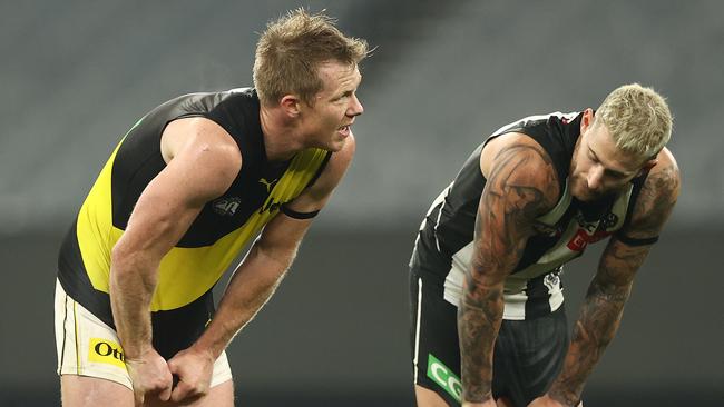 Jack Riewoldt and Jeremy Howe after Thursday night’s draw.