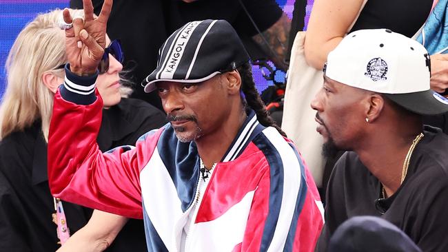 Snoop Dogg and USA Basketball PlayerBam Adebayo are seen in the stands prior to the Breaking Competition on day fourteen of the Olympic Games in Paris. Picture: Arturo Holmes/Getty Images