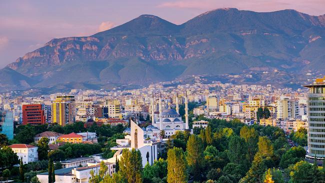 Tirana city skyline view.