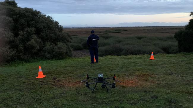 The Game Management Authority used a drone to catch illegal activity at Lake Connewarre during the closing weekend of Victoria's duck hunting season.