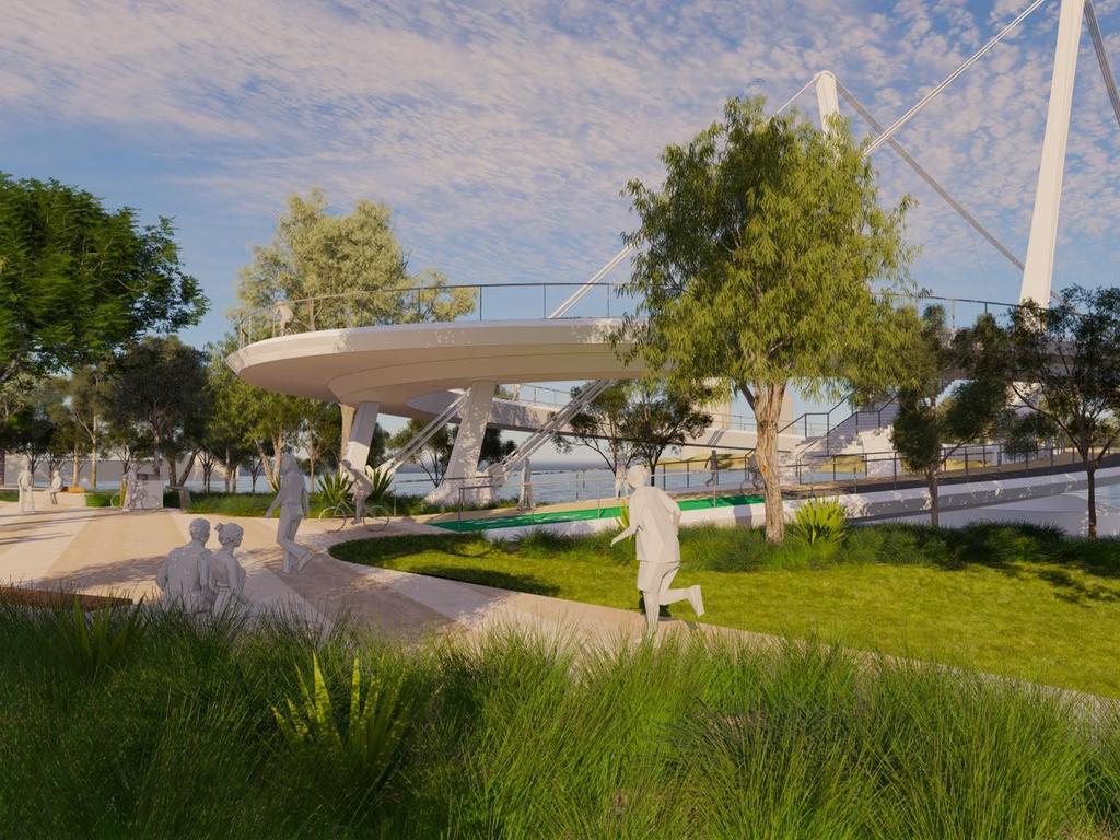 A concept image for the St Lucia to West End Green Bridge announced by Lord Mayor Adrian Schrinner on May 18. Image: Supplied by Brisbane City Council.