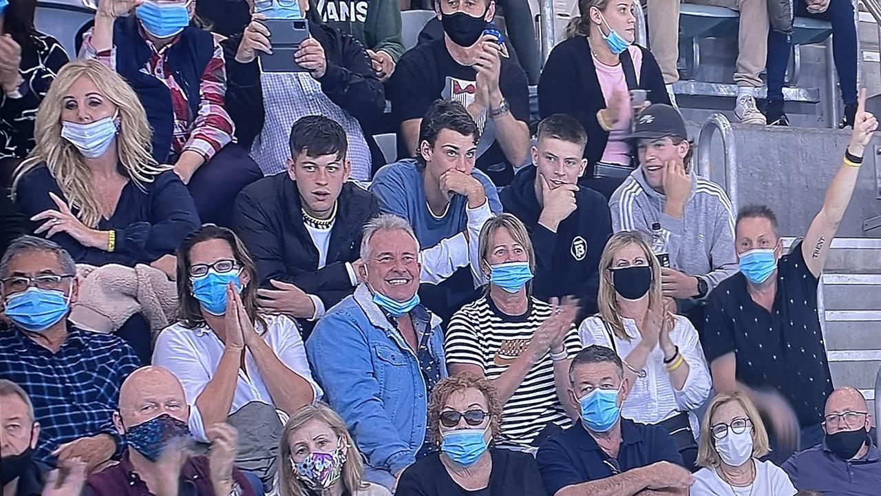 Zak Butters, Ollie Lord, Dylan Williams and Mitch Georgiades had just finished eating while they were spotted without masks on. Picture: Amazon Prime Video