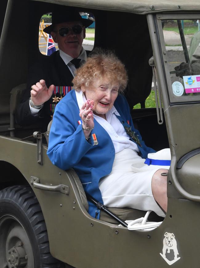 Anzac Day parade on the Strand in Townsville. Margaret Barker. Picture: Evan Morgan