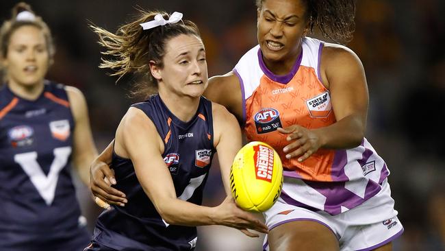 Carlton recruit Nicola Stevens in action for Victoria in the AFLW State of Origin clash against the Allies in September. Picture: Getty Images