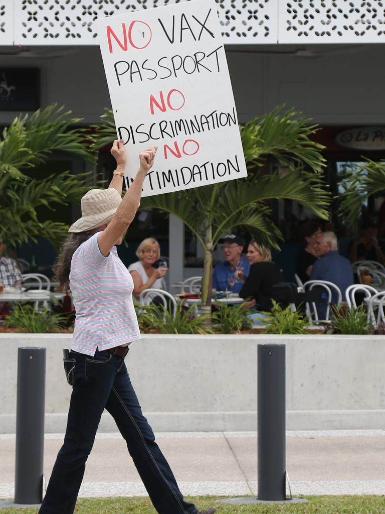 A Freedom Rally was held on the Esplanade north of Muddy's on Saturday, before around 700 supporters marched down the Esplanade and past the children's playground, down to the lagoon and back. PICTURE: Brendan Radke