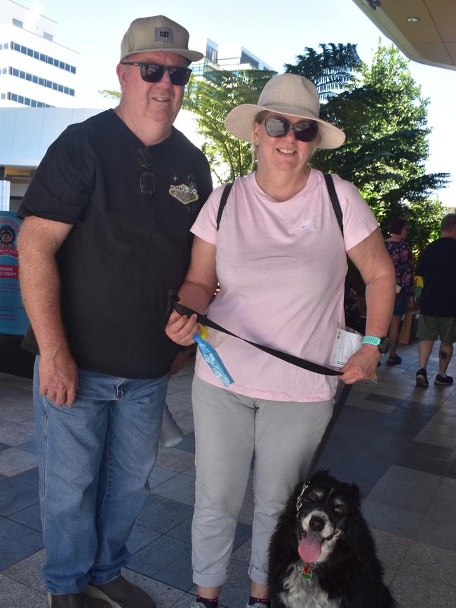 Ipswich 2023 Dog Day at Nicholas Street Precinct pictured is Kim Nudl and Matt Nudl with dog Milly