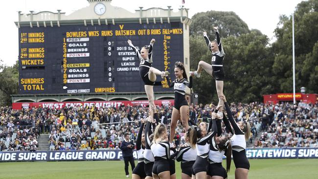 Port Adelaide cheerleaders perform before the game. Picture SARAH REED