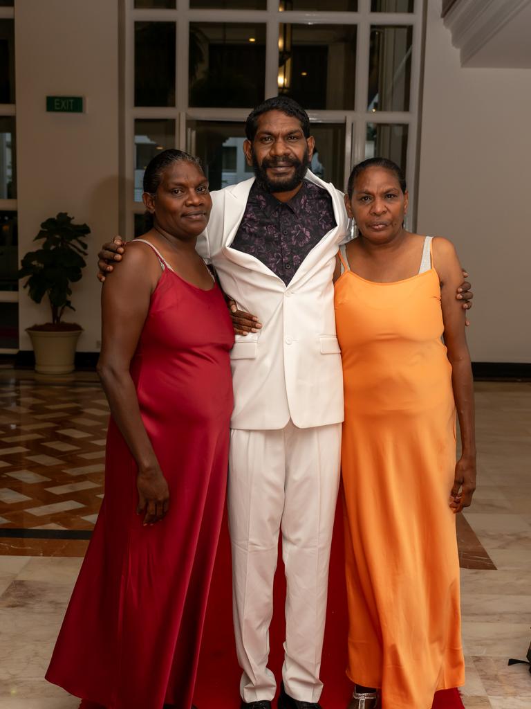 Judith Holroyd, Jones Holroyd and Jillian Holroyd arrive at the Pullman International for the Djarrugun College formal. Picture: Emily Barker.