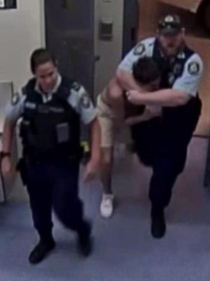 The footage showed the officer putting the Indigenous man in a headlock while in custody at Goulburn Police Station. Picture: ABC