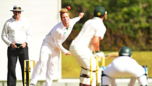 Simon Harmer bowls to Australian Ashes squad member Michael Neser during a South Africa A v Australia A clash in Townsville in 2014. Picture: Zak Simmonds