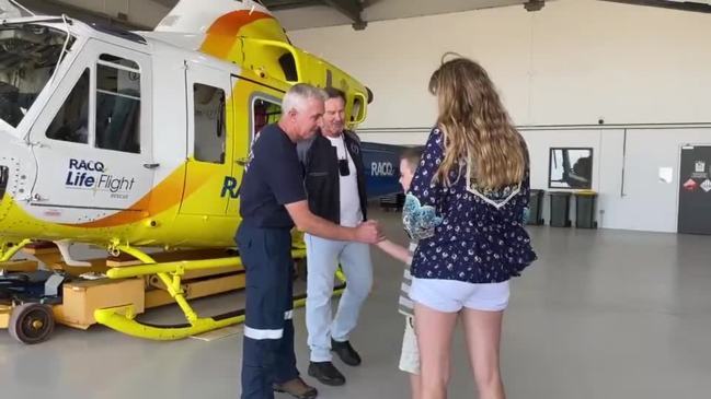 Eli Campbell reunited with LifeFlight crew after being bitten by taipan