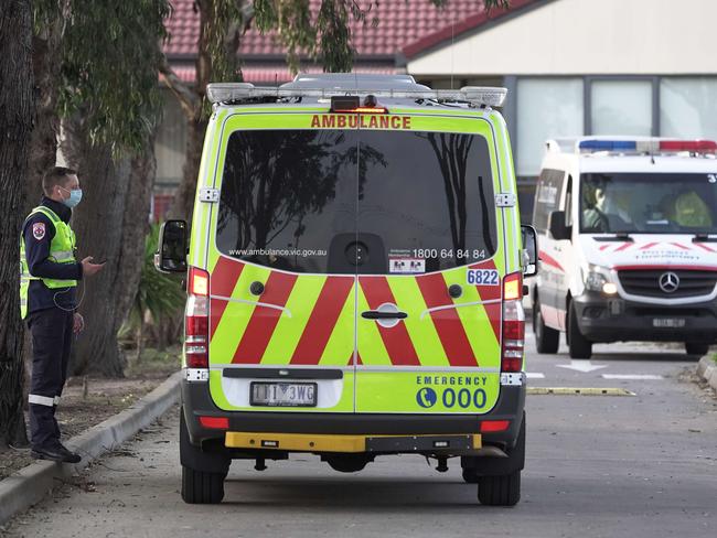 Emergency services at St Basil's home for the aged in Fawkner, Melbourne. Picture: Stefan Postles