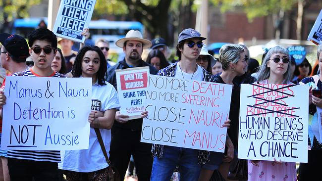 Protester at last weekend’s Hyde Park rally to urge bringing children held on Manus Island and Nauru to Australia.