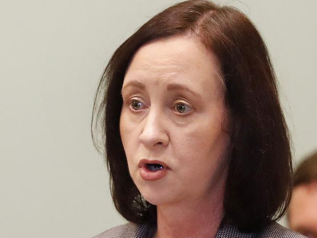 Attorney-General Yvette D'Ath pictured during Question Time at the Queensland Parliament, Brisbane 17th of March 2020.  Ministers are sitting one seat apart due to the spread of Coronavirus (Covid 19).  (AAP Image/Josh Woning)