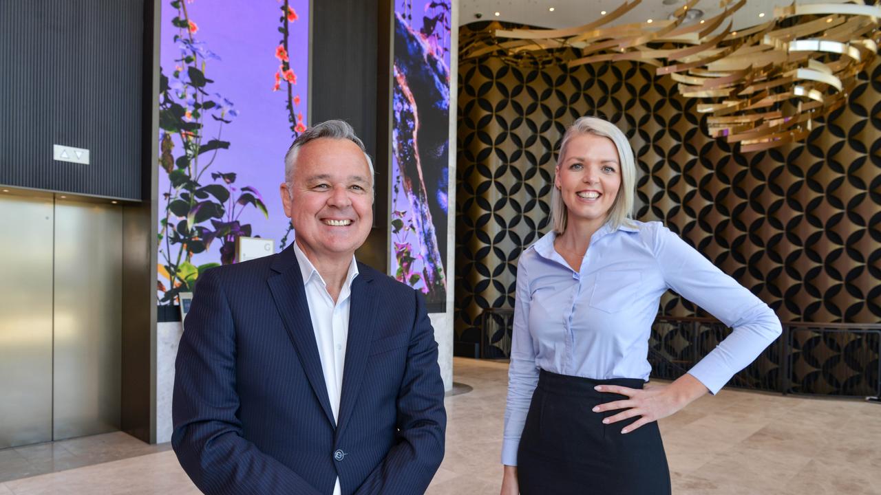 Hotel General Manager at Eos by SkyCity Jodi Brown and SkyCity Adelaide General Manager David Christian. Photo: Brenton Edwards