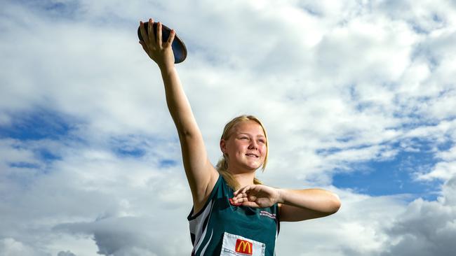 Discus thrower Chelsea Lafsky, of Deception Bay Little Athletics, has been awarded the George Harvey Leadership Award. PHOTO: AAP /Richard Walker