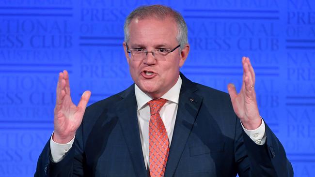 Scott Morrison at the National Press Club on Wednesday. Picture: AAP