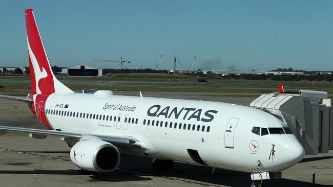 A Qantas jet at Brisbane airport. Picture: Liam Kidston.