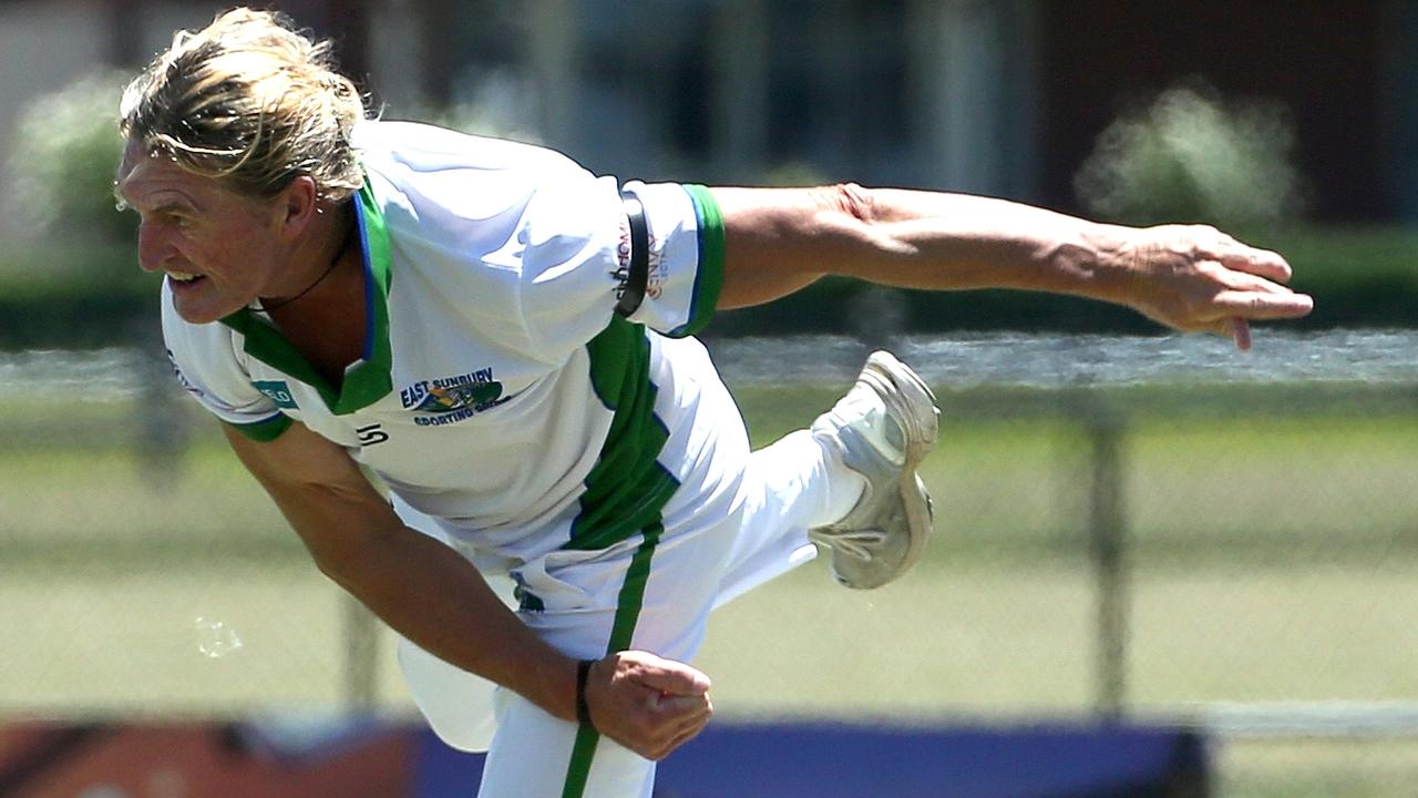 GDCA - Steve Grey sends one down for East Sunbury. Picture: Hamish Blair