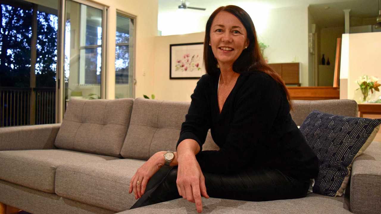 Kerina Simon, 47, inside her new Buderim home she moved into in February. Picture: Shayla Bulloch