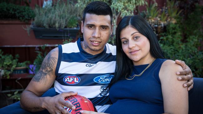 Kelly with partner Caitlin Miller when he was drafted last year. Picture: The West Australian