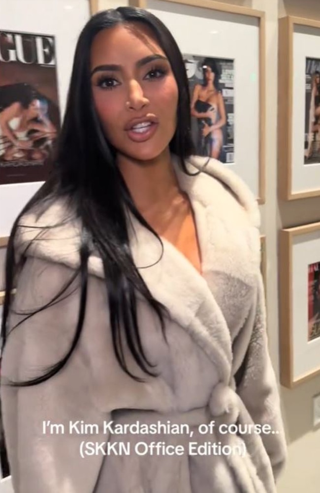 Kim Kardashian has been slammed for revealing she uses a tanning bed – despite claiming the device is used to treat a painful skin condition. Picture: TikTok/KimKardashian