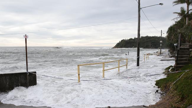 Aftermath of the severe storm on Northern Beaches. Fairy Bower Pool where the iconic sculpture is damaged and the toilet blocks are gone.