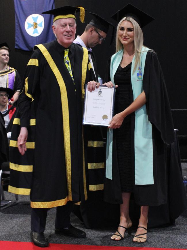 Ashleigh Ireland graduated with a Bachelor of Nursing at the CQUniversity graduation ceremony in Bundaberg on December 14, 2023.