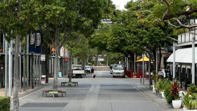 Brisbane’s normally bustling South Bank during the last lockdown. Picture: David Clark