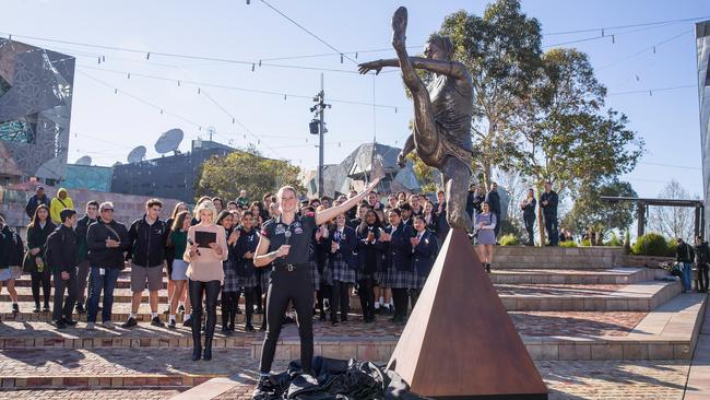 Tayla Harris attends her sculpture unveiling at Federation Square. Photo: Wayne Taylor/Getty Images