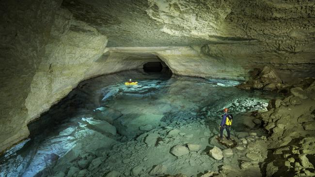 Beneath the surface of the Nullarbor Plain lies a vast, salty, limestone aquifer that drains into the Southern Ocean through an immense cave network. Picture: Stefan and Bronwen Eberhard