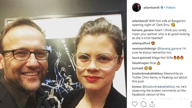 Adam Bandt and his Instagram post about his 'hot wife'. Picture: Instagram