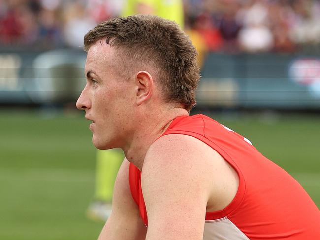 MELBOURNE, AUSTRALIA - SEPTEMBER 28: Chad Warner of the Swans is dejected after the Swans were defeated by the Lions during the AFL Grand Final match between Sydney Swans and Brisbane Lions at Melbourne Cricket Ground, on September 28, 2024, in Melbourne, Australia. (Photo by Robert Cianflone/AFL Photos via Getty Images)