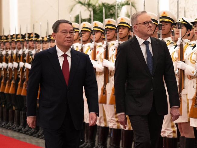 Prime Minister Anthony Albanese is greeted by Chinese Premier Li Qiang at the Great Hall of the People in Beijing, China, Tuesday, November 7, 2023. Picture: PMO