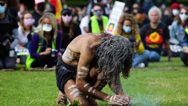 A Black Lives Matter protest in the Domain in Sydney on Sunday. Picture: NCA NewsWire/ Gaye Gerard