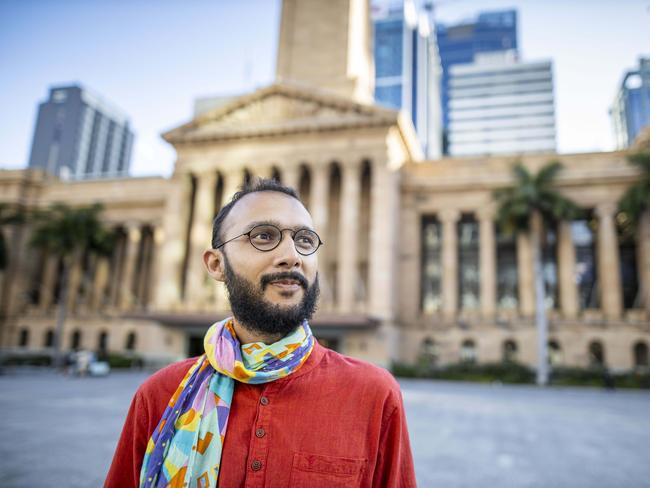 17th March 2020Queensland's first Greens councillor Jonathan Sri poses for a portrait outside Brisbane City Hall ahead the Brisbane Council Elections. Photo: Glenn Hunt / The Australian